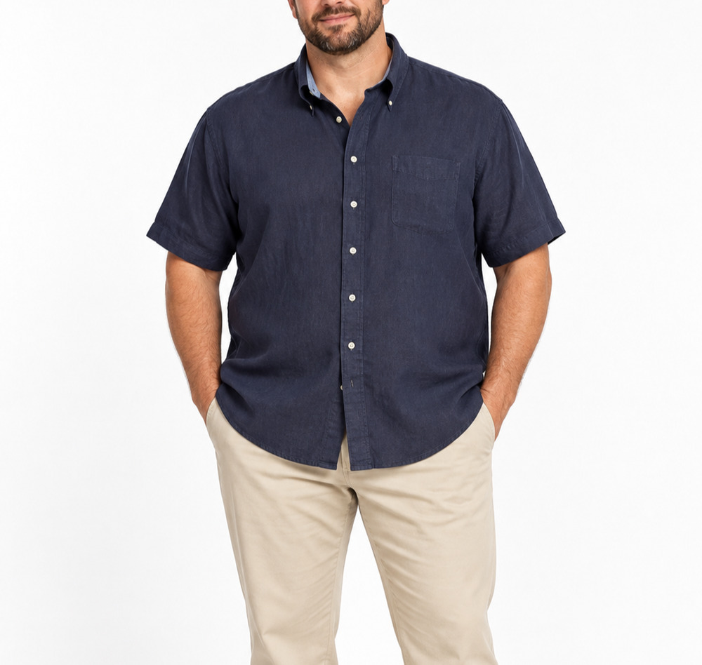 Brooks Brothers 346 Mens XXL Navy 100% Linen Short Sleeve Button Up Shirt